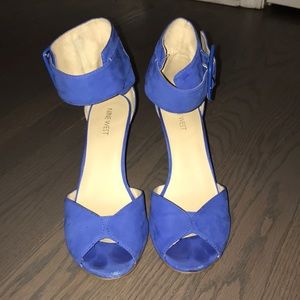 Blue suede wedges